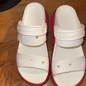 CROCS Classic White and Red Slides